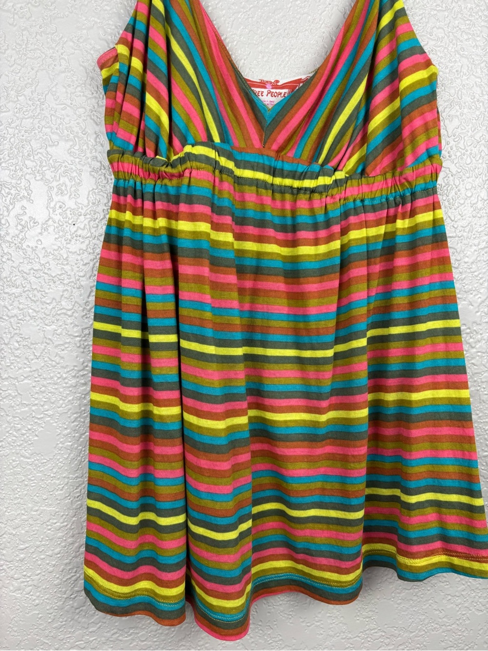 Free People Y2K Rainbow Stripe Babydoll Cami Top Women Large Cotton Summer Boho - Picture 3 of 11